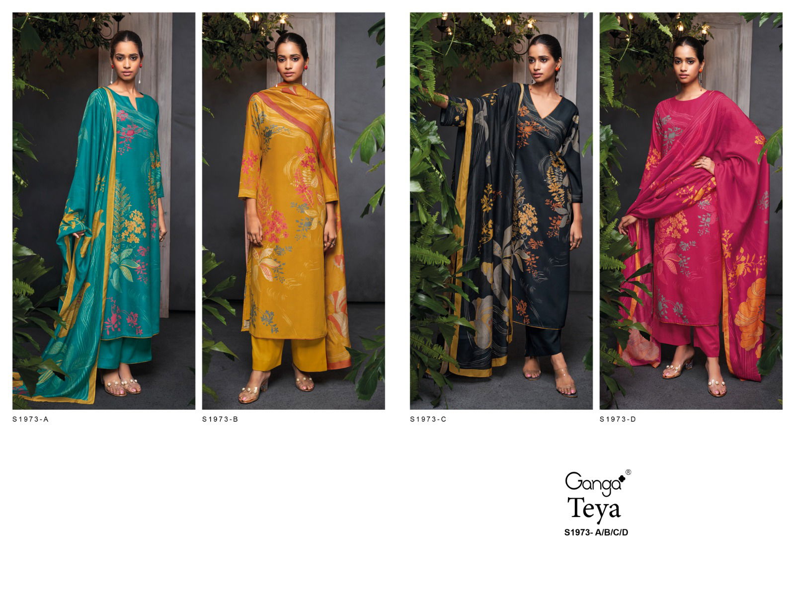 Teya 1973 By Ganga Printed Pashmina Dress Material Catalog