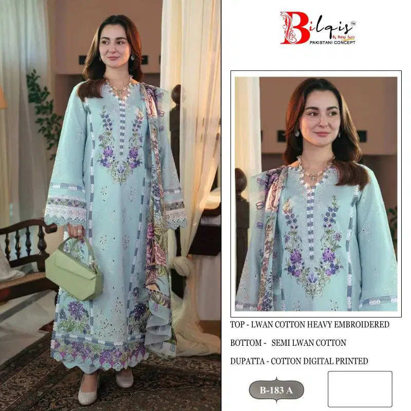 Bilqis B 183 Lawn Cotton Pakistani Salwar Kameez Wholesale Online