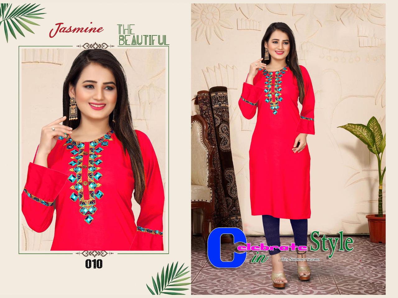 Aagya Jasmine 3 Fancy Ethnic Wear Rayon Embroidery Designer Kurti Collection
