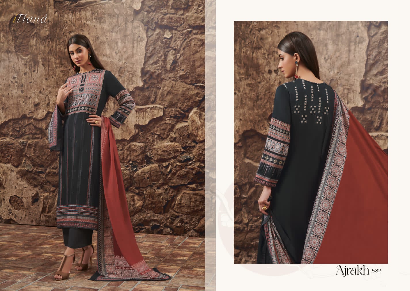 Ajrakh By Itrana Digital Printed Salwar Kameez Dress Material Catalog