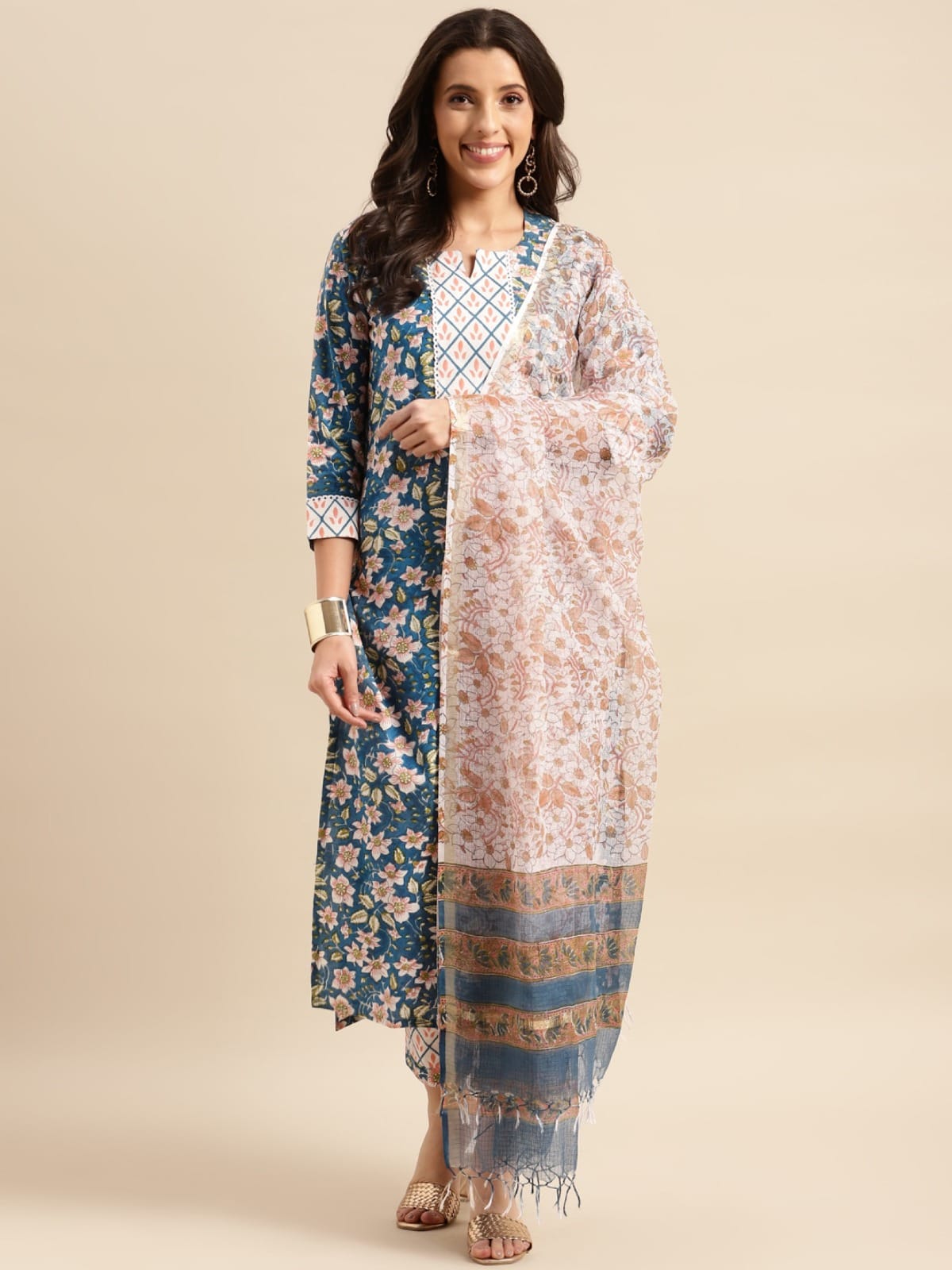 Shamal Printed Cotton Blend Kurti With Bottom Dupatta Suppliers In India