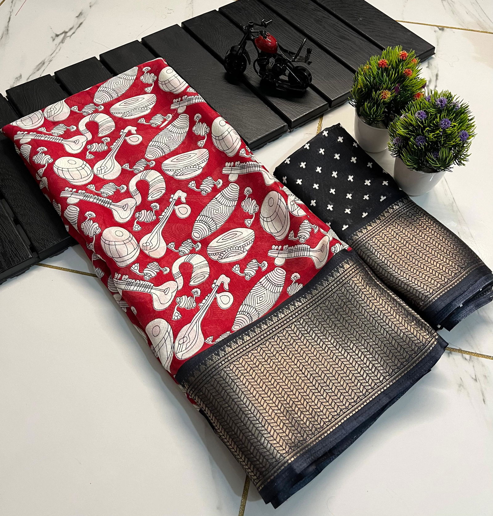 Wow Tabla And Dholak Printed Dola Silk Wholesale Saree In India