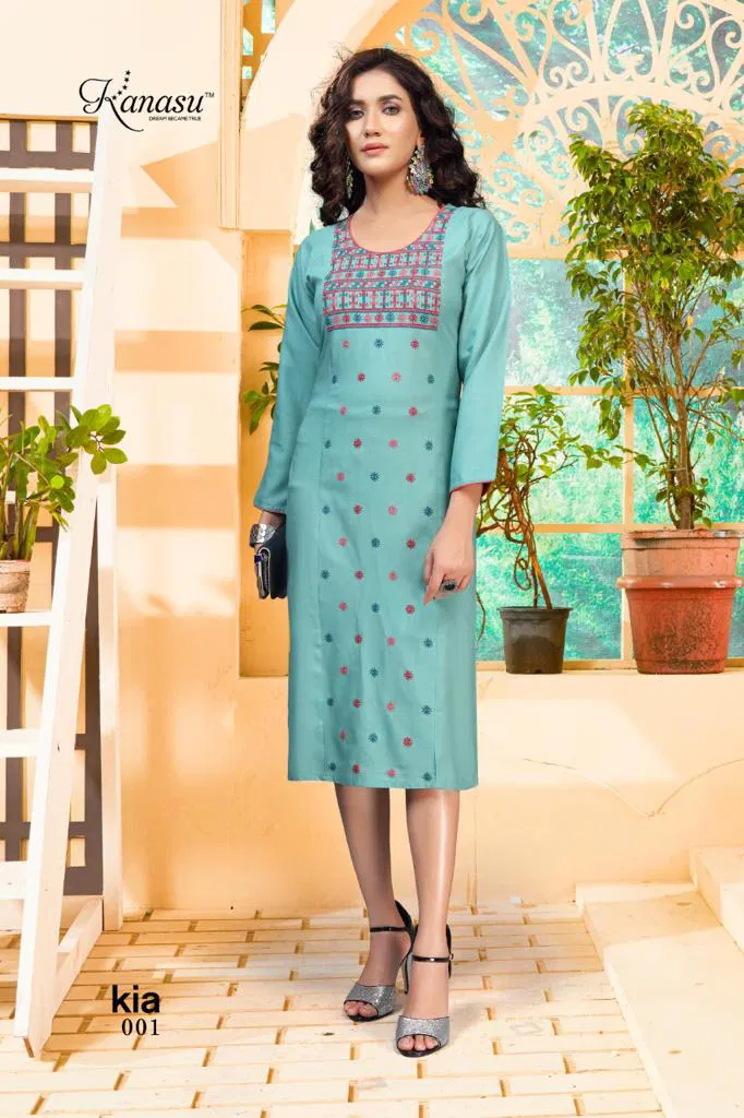 Kanasu Kia Ethnic Wear Rayon Designer Long Kurtis Collection
