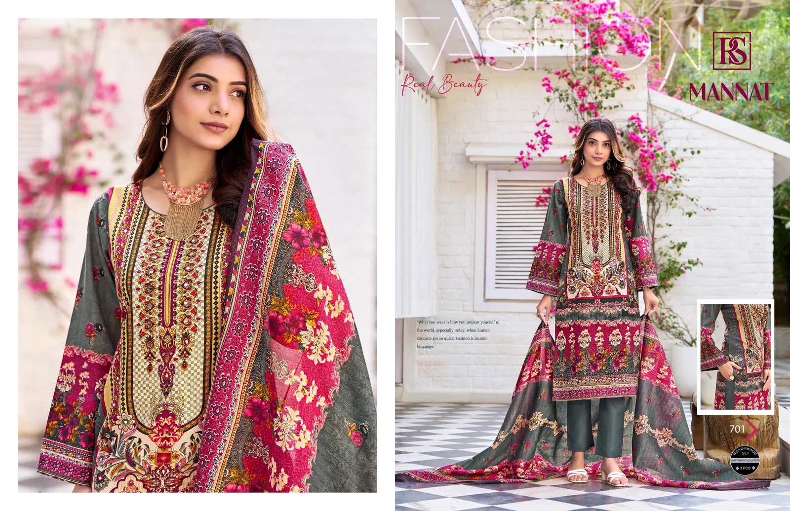 Mannat By Rangi Sangi Cotton Pakistani Kurti With Bottom Dupatta Wholesale Online