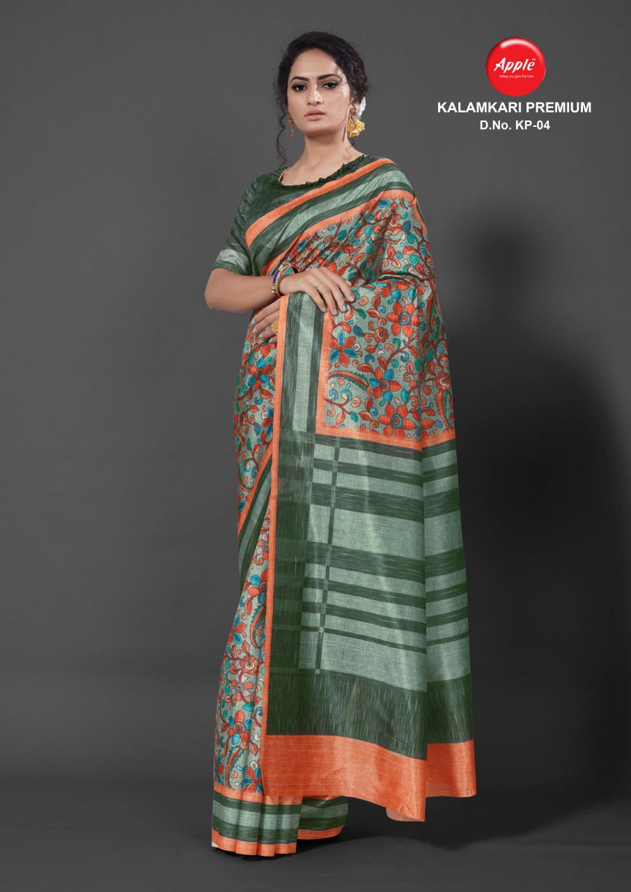 APPLE KALAMKARI PREMIUM KP-01 Fancy Festive Wear Digital Printed Bhagalpuri Silk Saree Collection