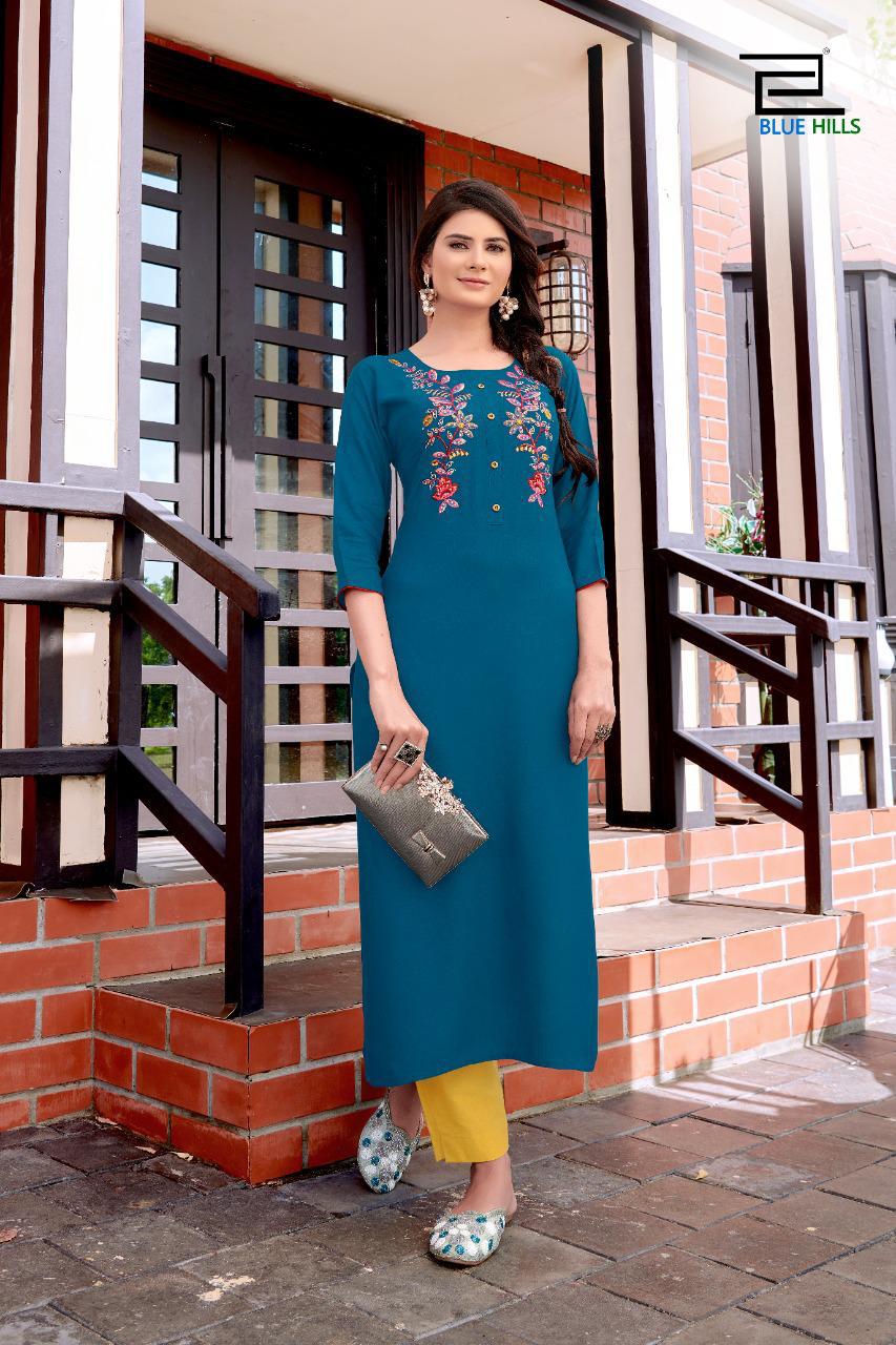 Blue Hills Strawberry Latest Fancy Heavy Festive Party Wear Designers Rayon Kurti Collection