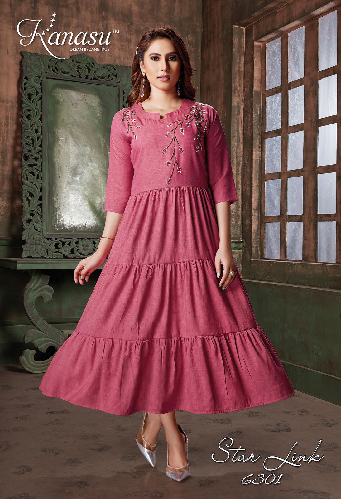 Kanasu Star Link Rayon Designer Ethnic Wear Anarkali Long Kurti Collection