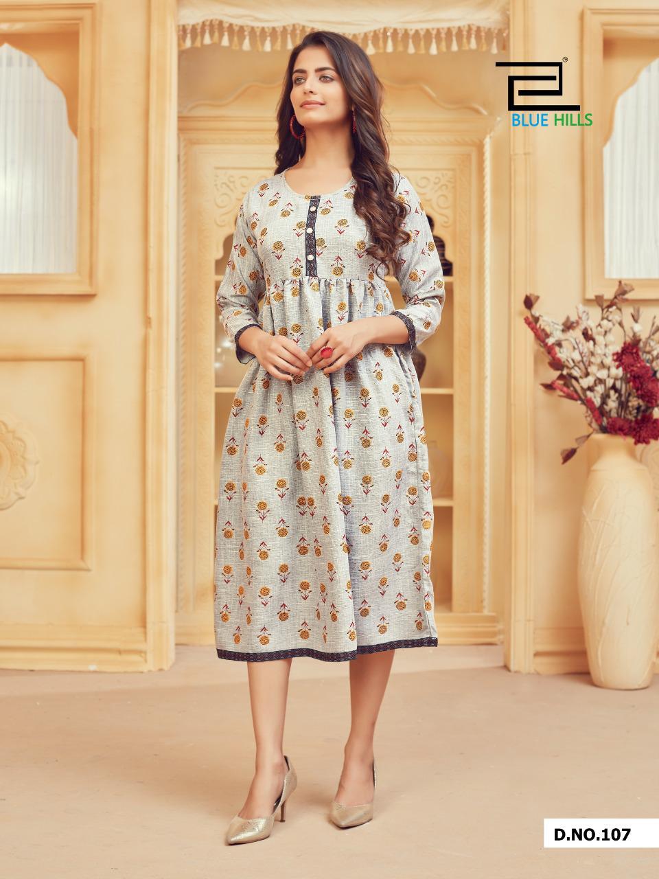 Blue Hills Velly 1 Designers Printed Ethnic Wear Rayon Kurtis Collection
