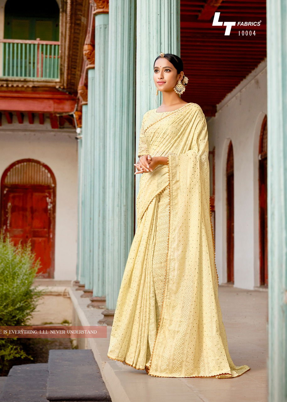 LT Fabric Latest Designer Collection of Silk Saree With Zari Lace Border Self Design in Full Body Zari Foil Work 