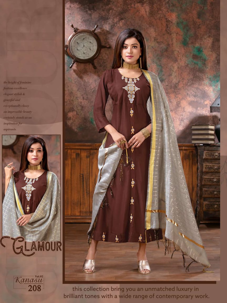 Kanasu Vol 2 Latest Designer Party Wear Anarkali Style Kurti With Dupatta 