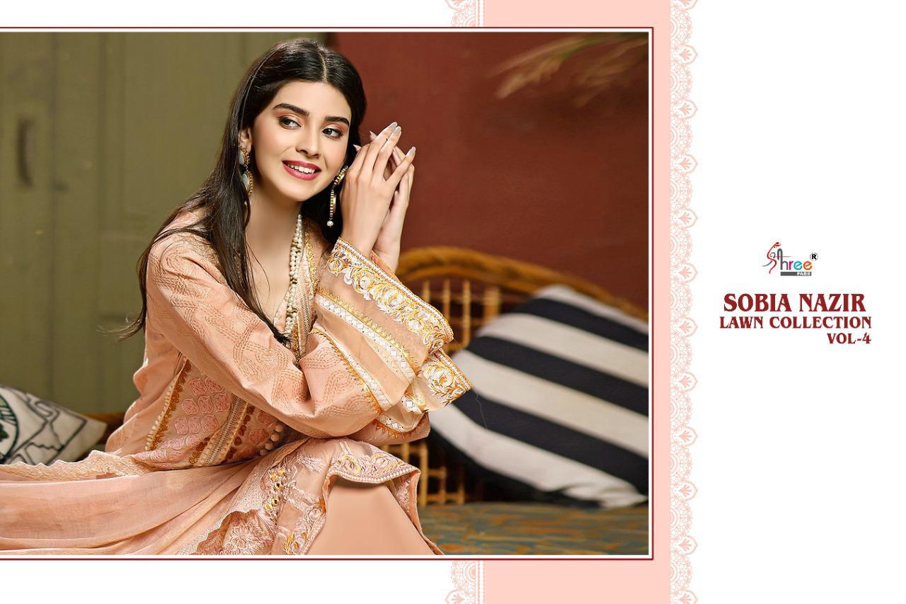 Shree Sobia Nazir Lawn Collection 4 Lawn Cotton Embroidery Pakistani Salwar Kameez Collection
