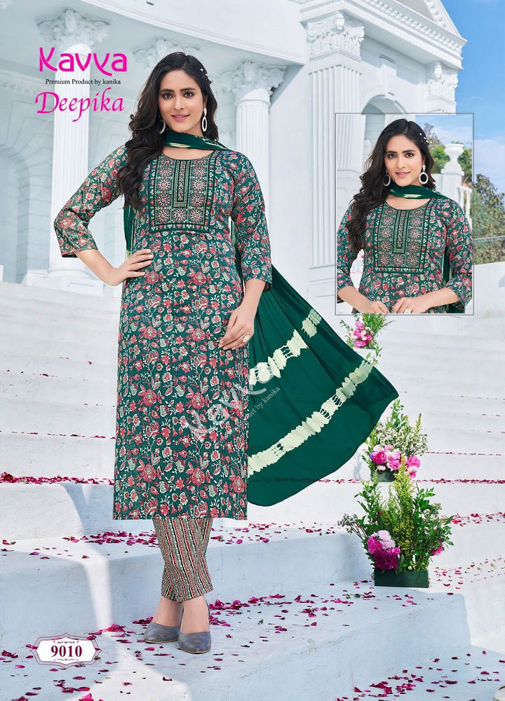 Deepika Vol 9 By Kavya Straight Embroidery Kurti With Bottom Dupatta Wholesale Shop In Surat

