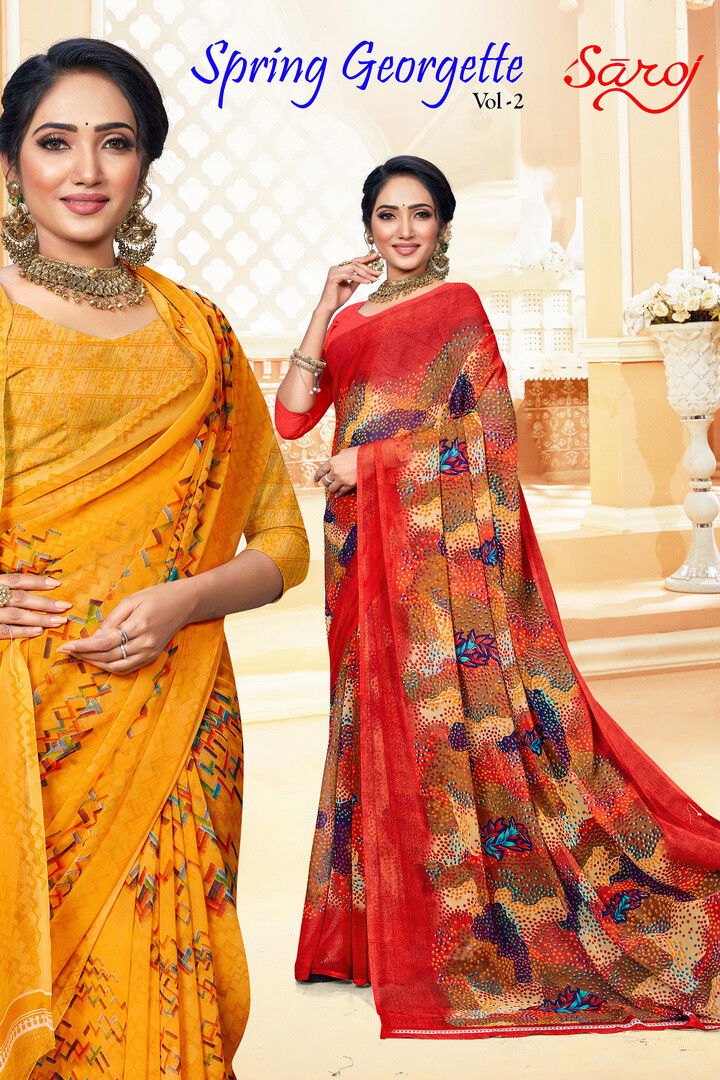 Saroj Spring Georgette 2 Fancy Regular Wear Georgette Saree Collection