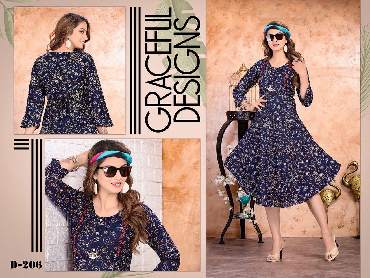 Trendy Strawberry Ethnic Wear Printed Rayon Designer Kurtis Collection
