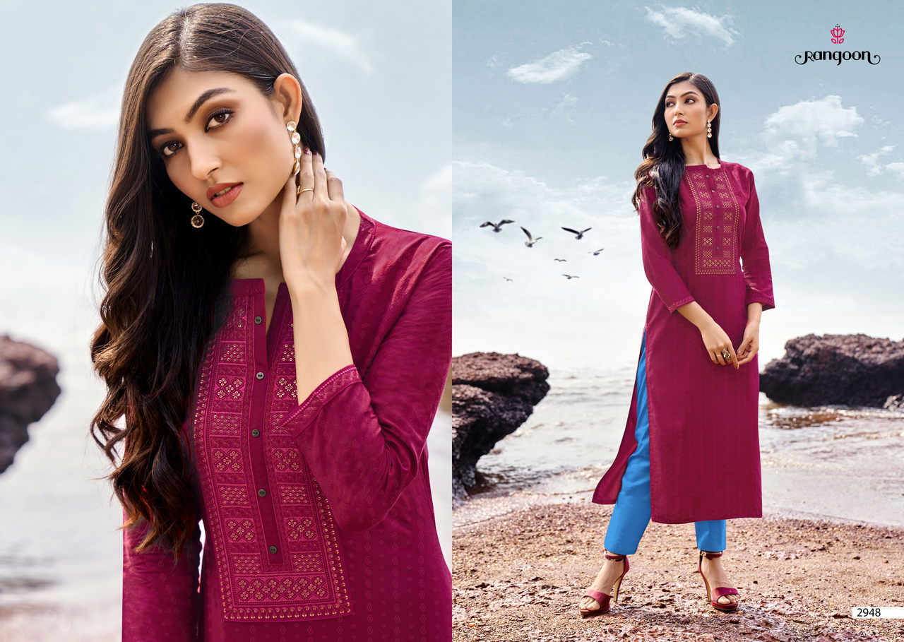 Rangoon Latest Fancy Designer Ethnic Wear Lining Silk With Work Long Kurti Collection