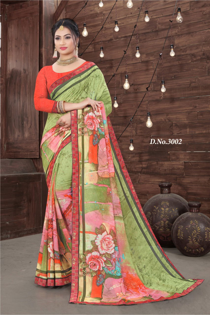 Haytee Everyday Latest Daily Wear Fancy Printed Bordered Saree Collection
