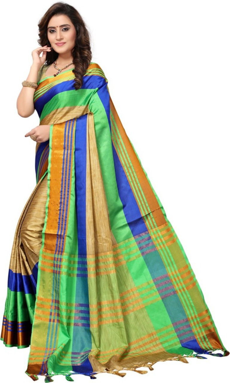 Dhruvi Color Block Fashion Cotton Silk Saree Catalog