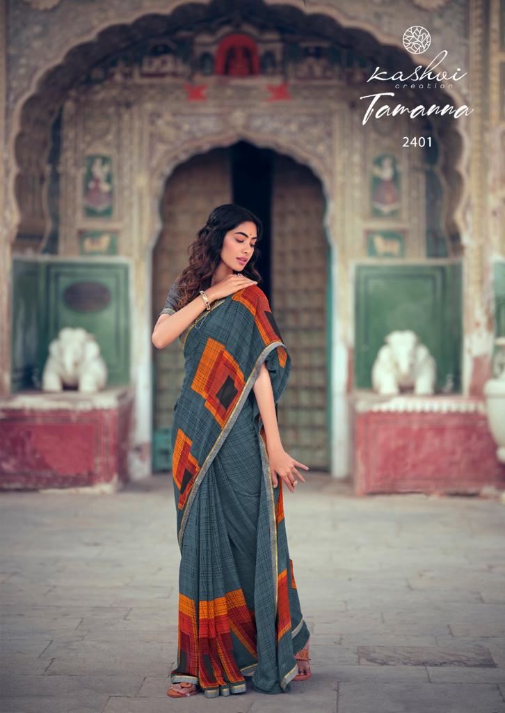 Kashvi Tamanna Silk Latest Fancy Designer Casual Wear Printed Weightless With Border Saree Collection
