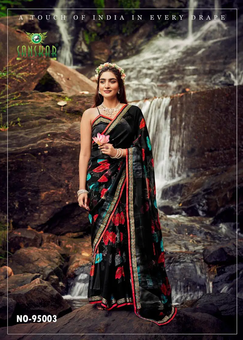 Saaj By Sanskar Printed Georgette Sarees Wholesale Clothing Distributors In India