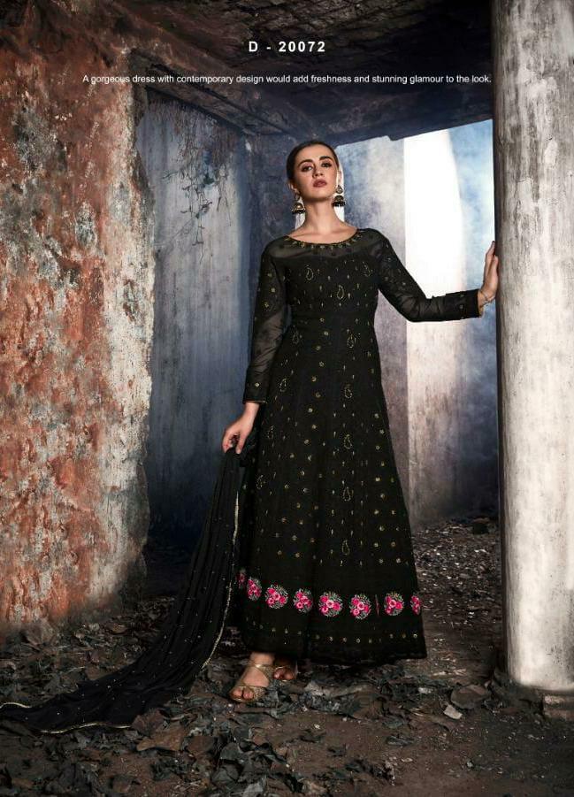 KARMA LATEST DESIGNER FOX GEORGETTE HEAVY EMBROIDERED LAKHNAVI TOP AND NAZNIN DUPATTA WITH STONE WORK COLLECTION