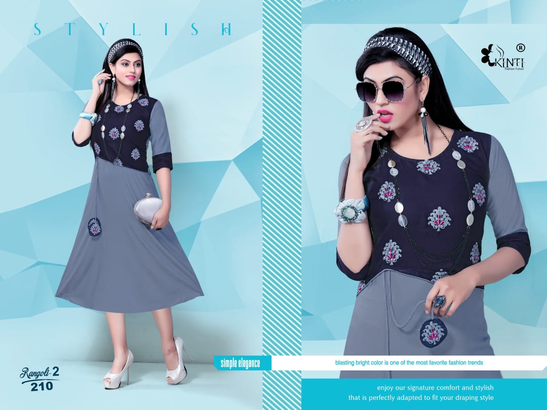 Kinti Rangoli 2 Fancy Ethnic Wear Rayon Embroidery work Designer Kurtis Collection