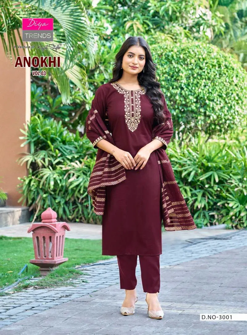 Diya By Anokhi Vol 3 trends Roman Silk Kurti Bottom With Dupatta Wholesale Clothing Suppliers In India