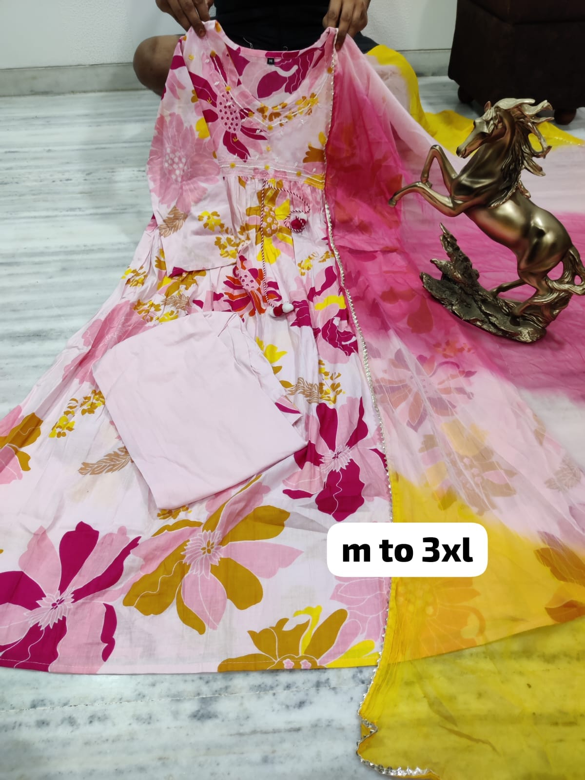 Virat Hand Work Alia Cut Kurti With Bottom Dupatta Catalog