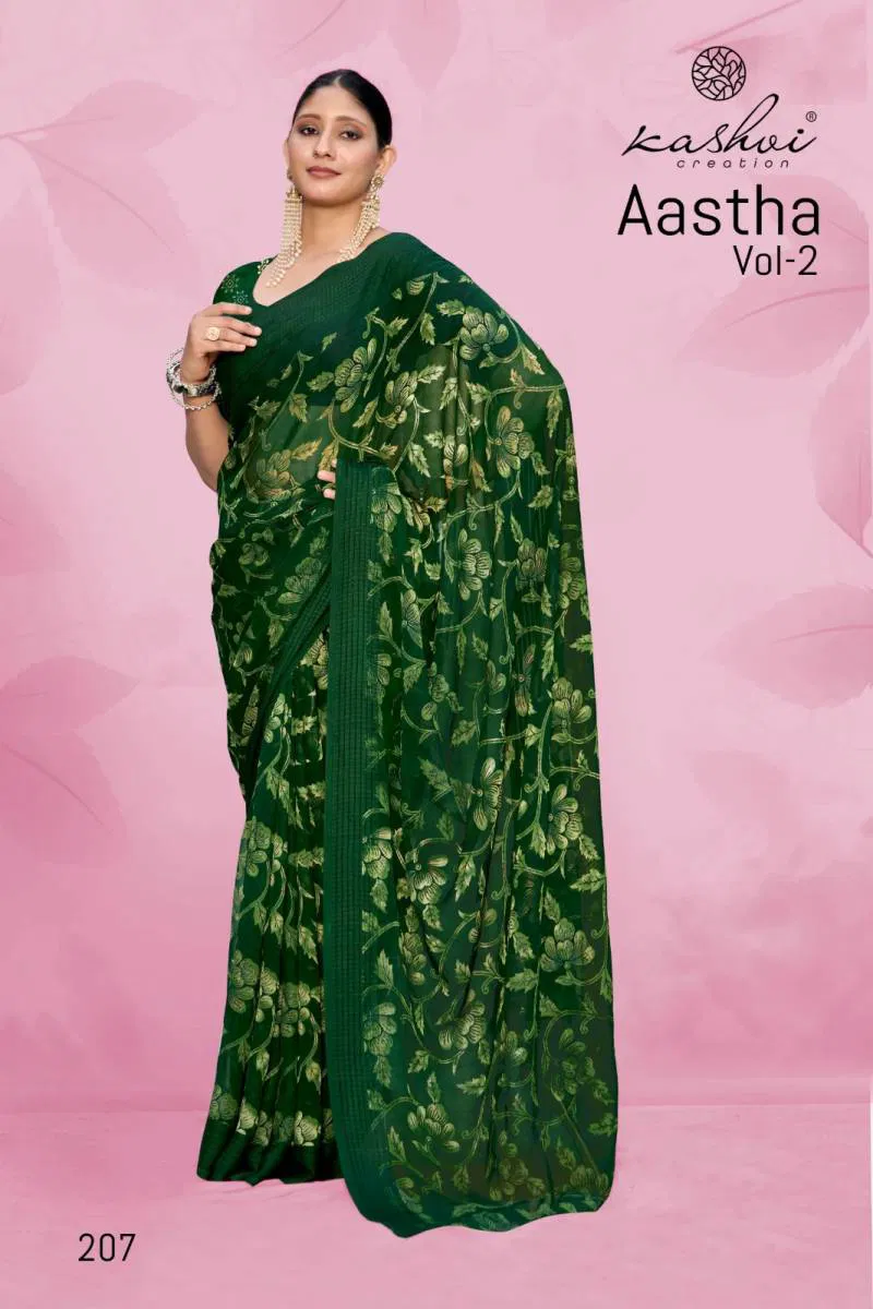 Aastha Vol 2 By Kashvi Georgette Jacquard Printed Saree Best Wholesale Shop In Surat