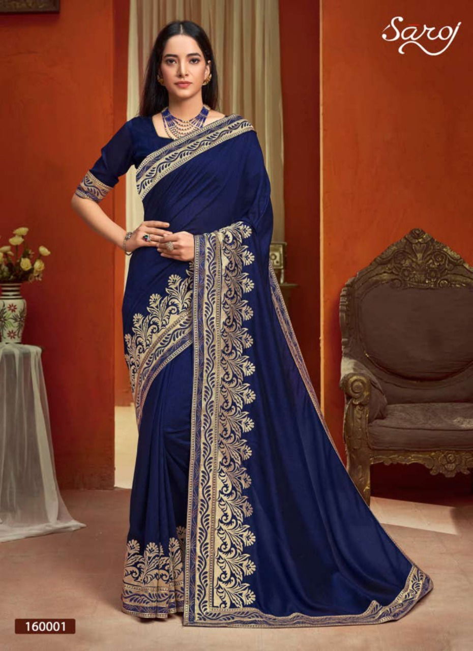 SAROJ ROOPVATI Latest Designer Heavy Wedding Wear Fancy Vichitra Silk With Heavy Jari Border Sarees Collection