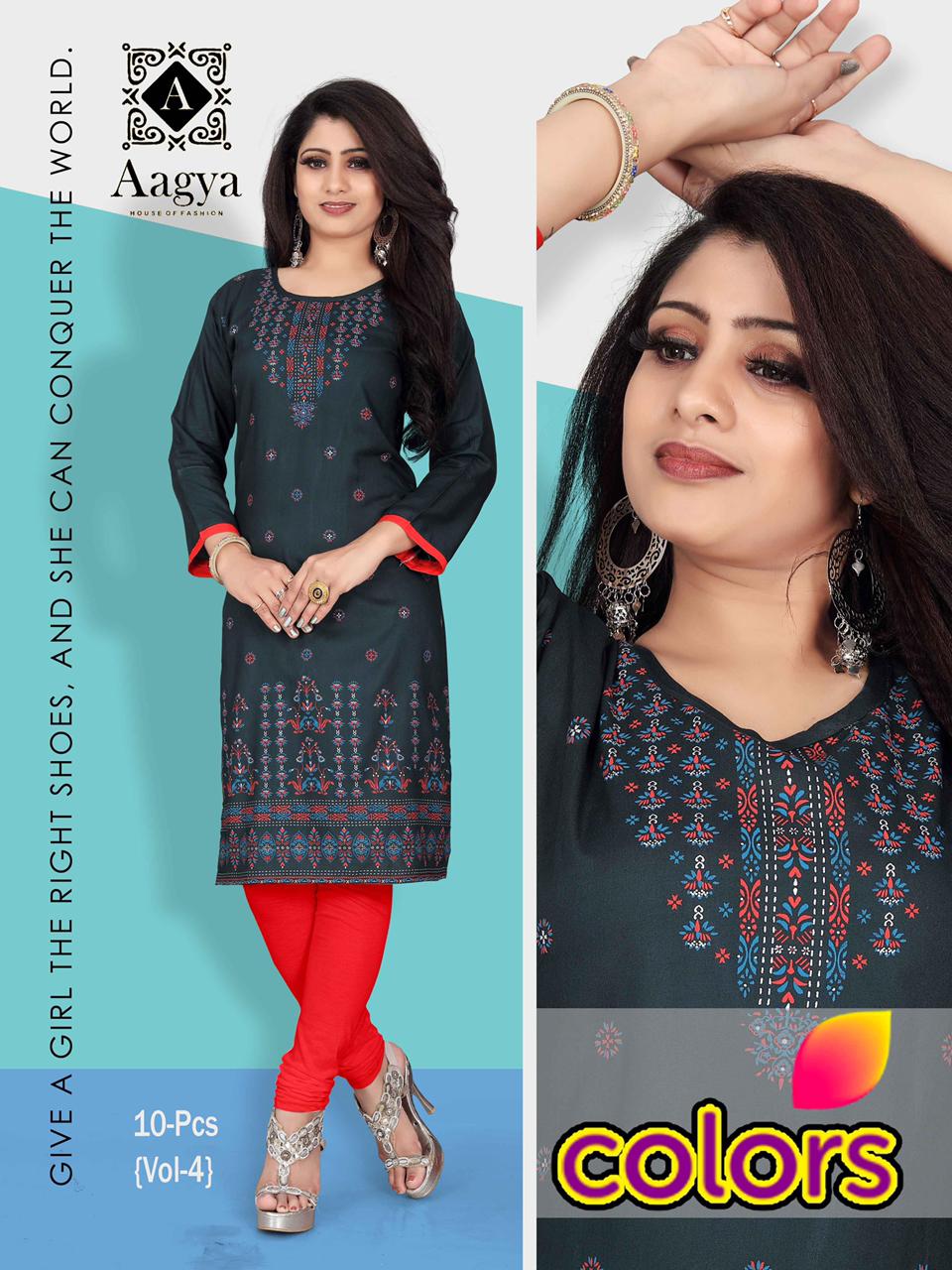 Aagya Colors 4 Casual Wear Designer Prined Rayon Kurti Collection

