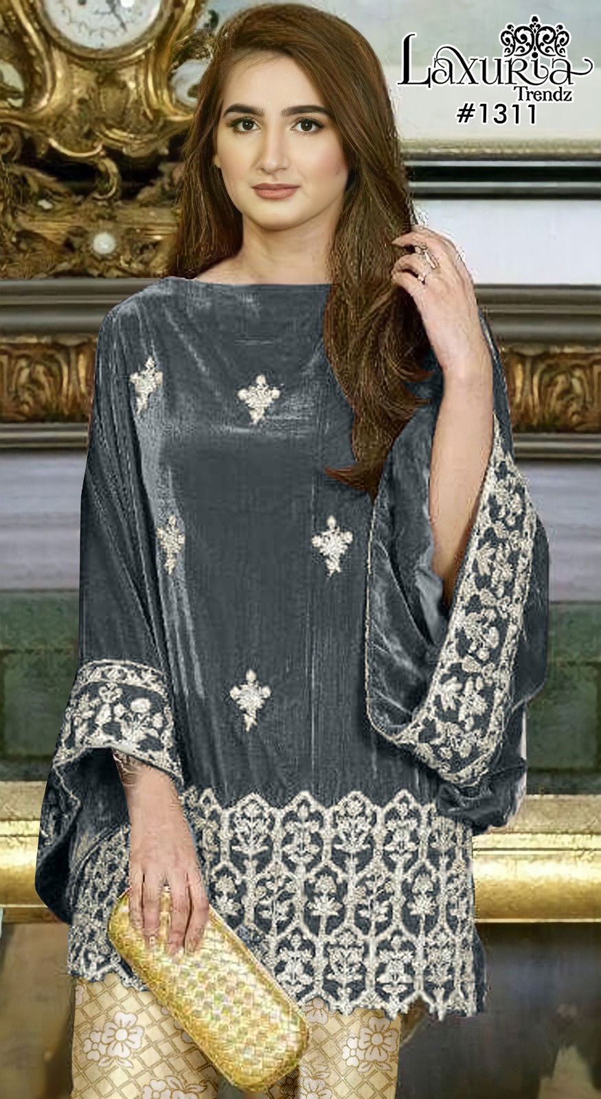 1399 Embroidery Velvet Tunic Kurti With Bottom Catalog