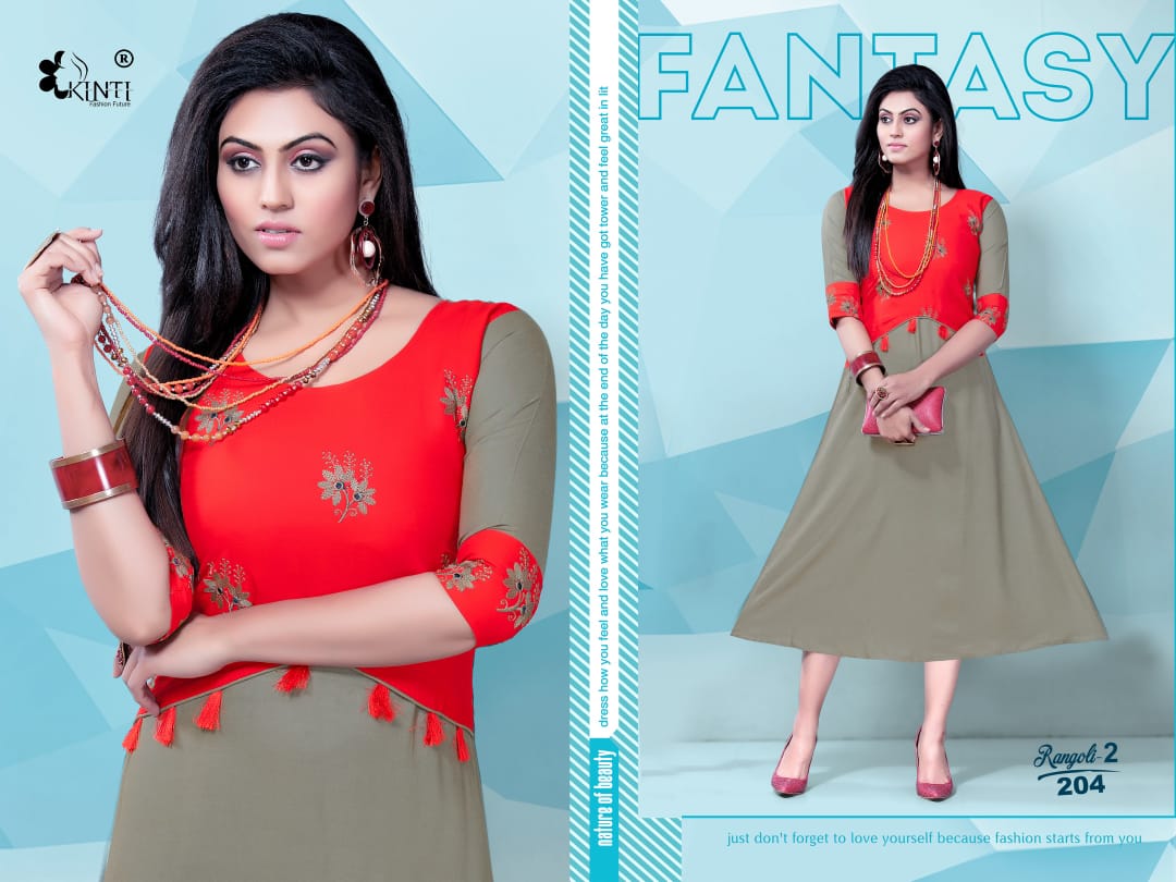 Kinti Rangoli 2 Fancy Ethnic Wear Rayon Embroidery work Designer Kurtis Collection