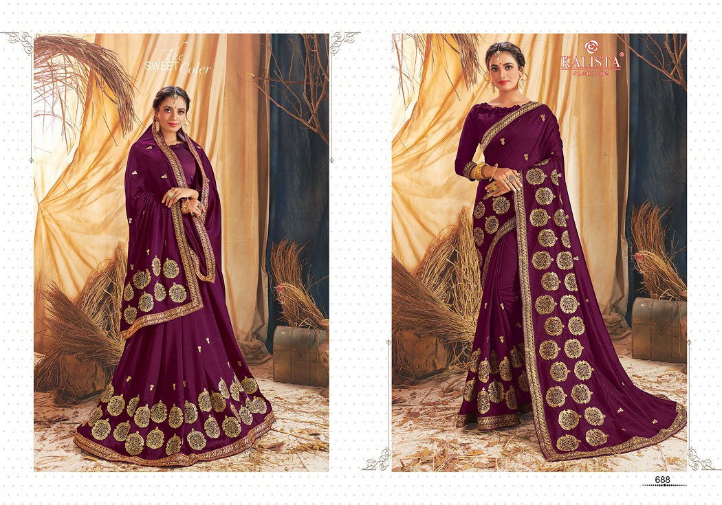 Kalista Mihika Fancy Festive Wear vichitra silk Embroidery Worked Heavy Designer Sarees Collection

