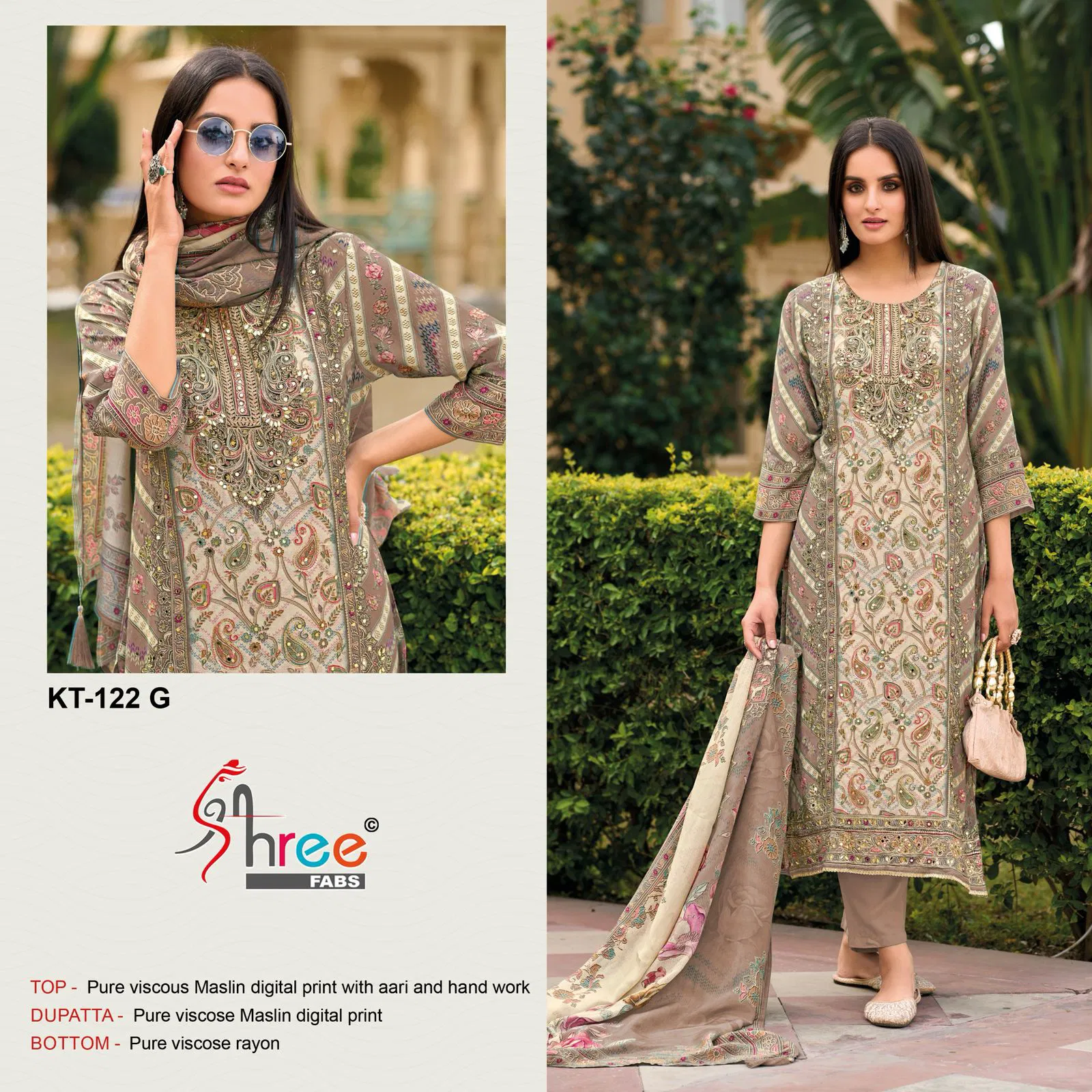 KT 122 E To H By Shree Viscose Maslin Digital Printed Salwar Suits Wholesale In Surat