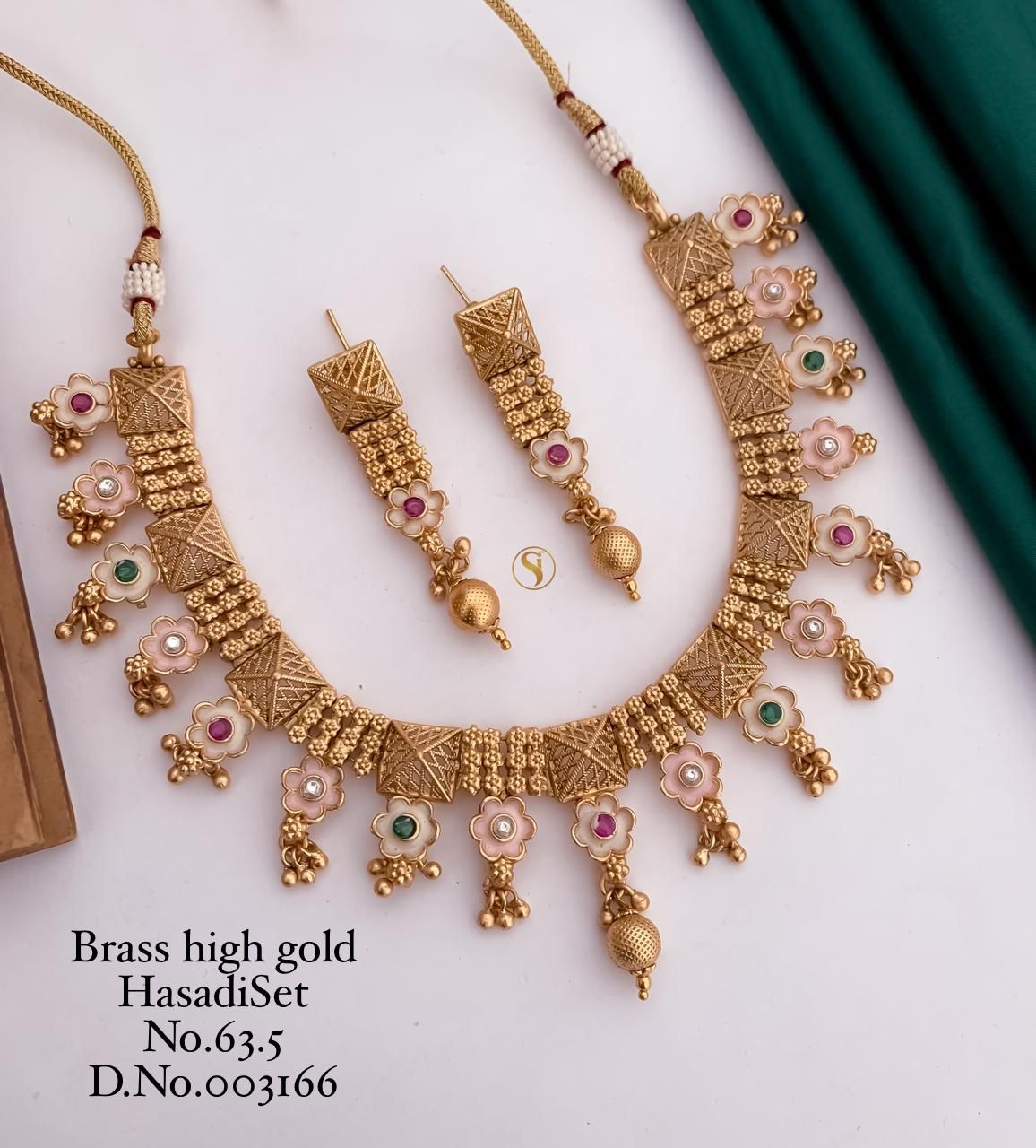Brass High Gold Designer Hasadi Set 3 Necklace With Earrings Catalog