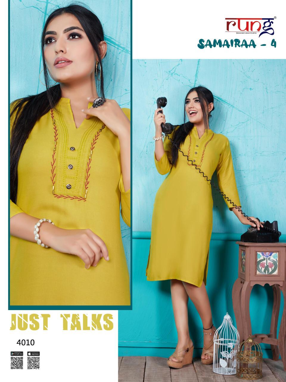 Rung Razzi 3 Latest Designer Party Wear Festive Wear Straight Line Embroidery Work Kurtis Collection  