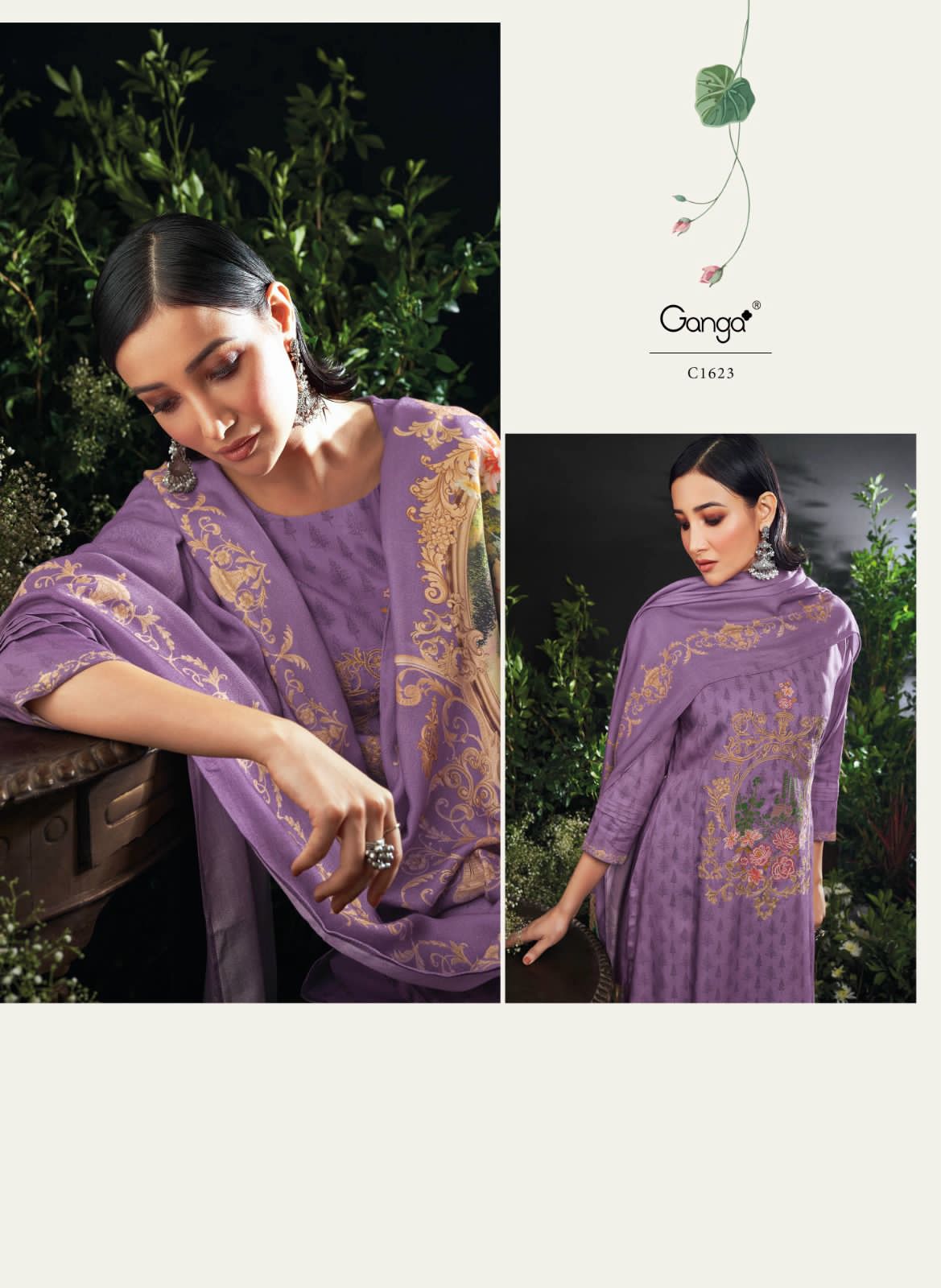 Lila By Ganga Printed Pashmina Dress Material Catalog