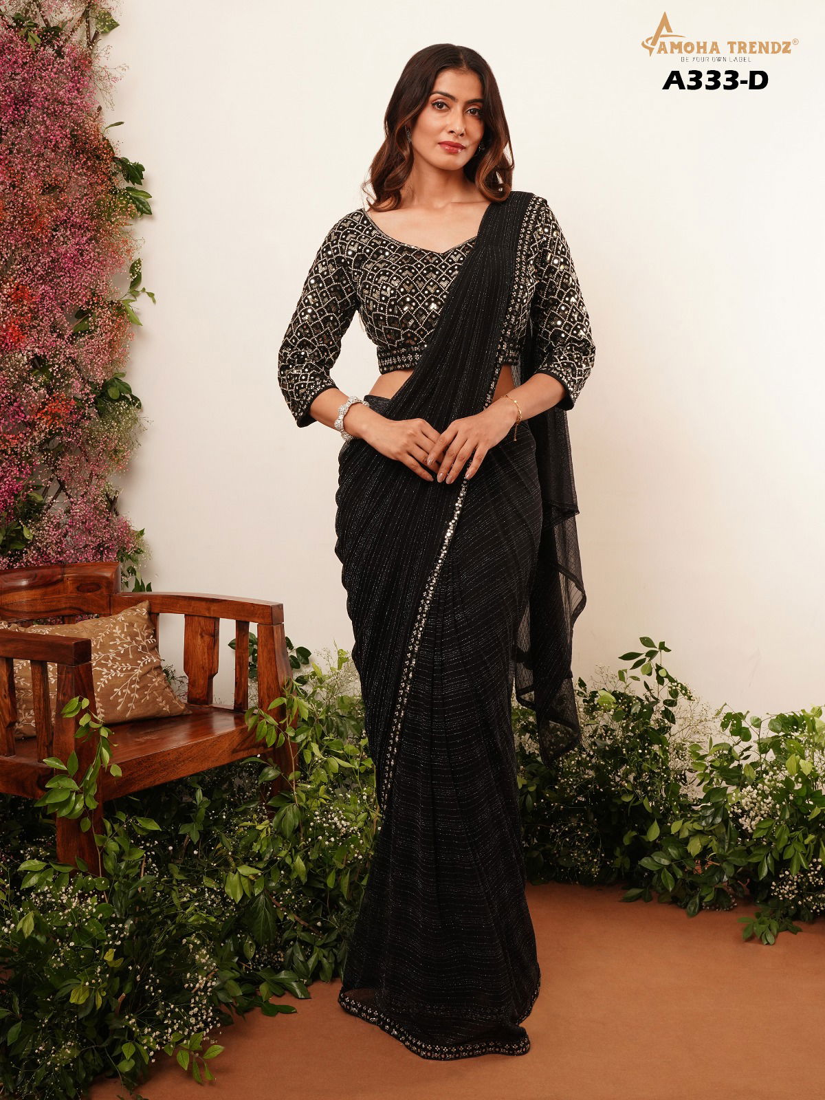 Amoha Trendz A333 Party Wear Readymade Sarees Suppliers In India
