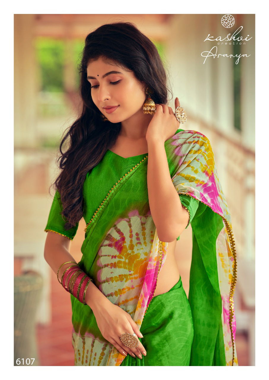 Kashvi Aranya Silk Chiffon With Goti Lace Printed Designer Saree Collection
