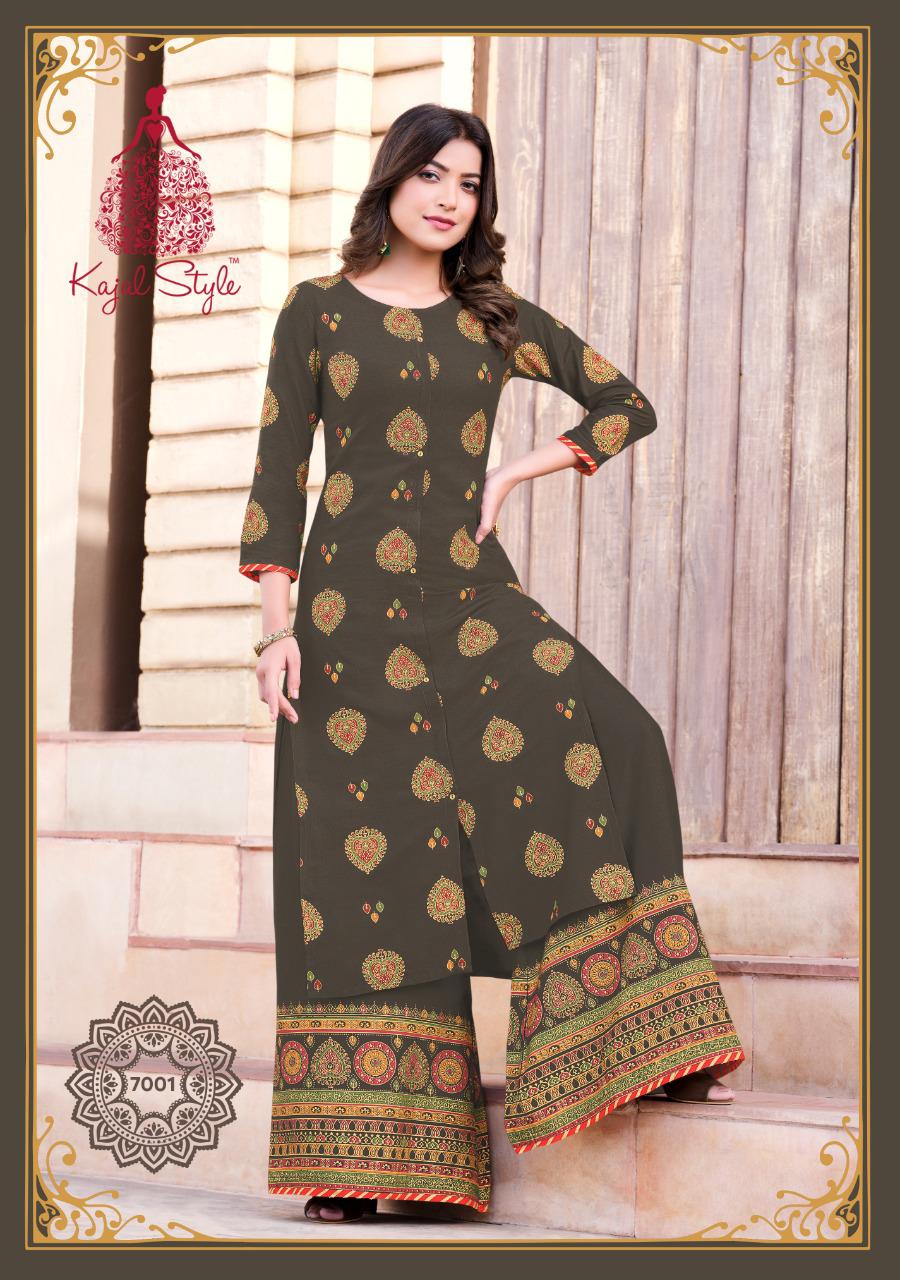 Fashion Label 7 Ethnic Wear Rayon Printed Kurti with Flair Palazzo And Sahara Collection
