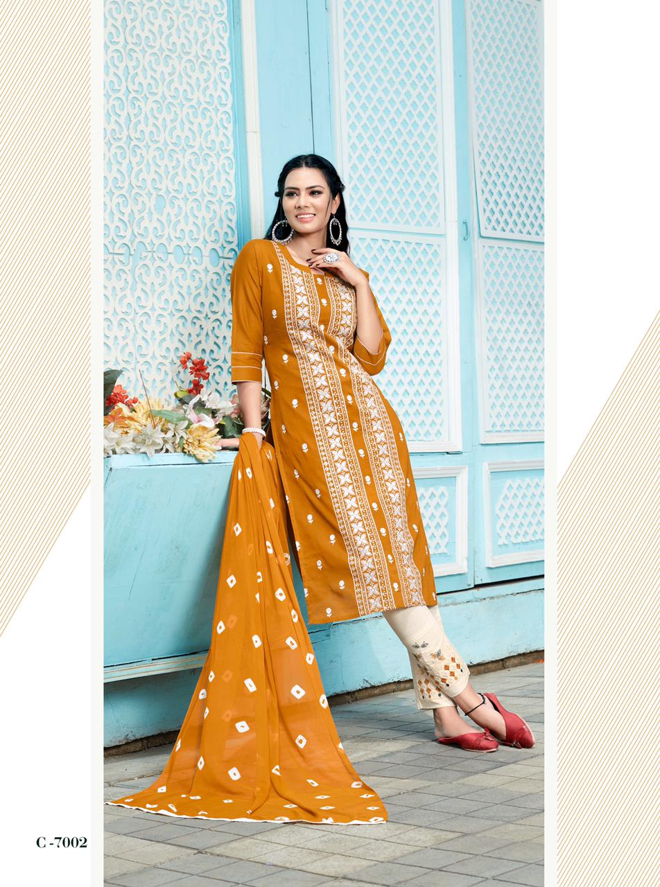 Rt Lucknowi Heavy Embroidery Kurti with Pant and Dupatta Ready Made Collection
