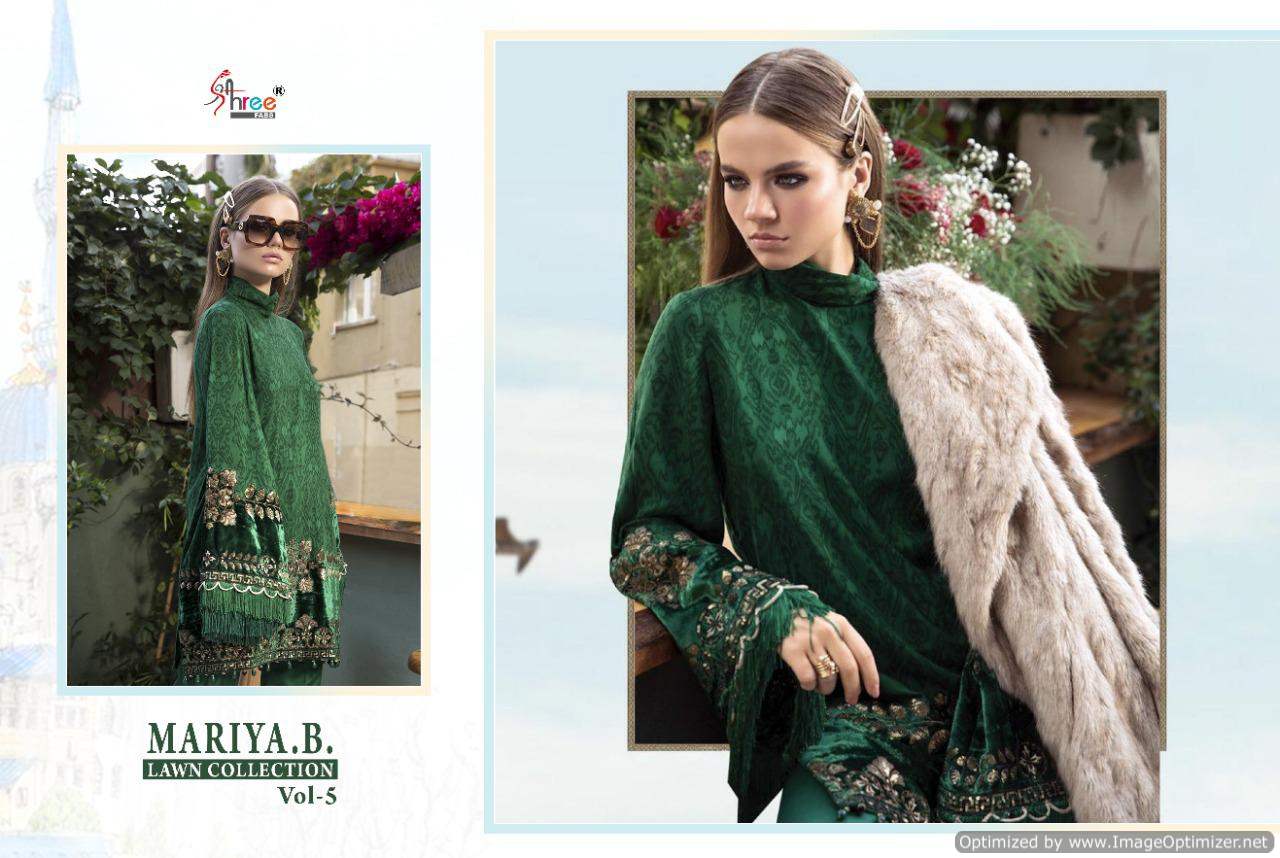 Shree Mariya B Lawn Collection Vol 5 Latest Pure Cotton Designer Print with Heavy Embroidery Work Pakistani Suits With Mal Mal Cotton Dupatta 