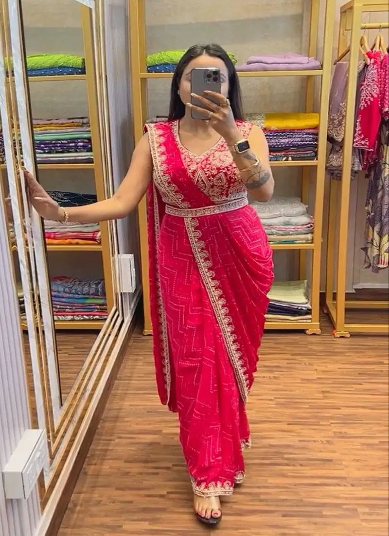 Bt 7089 Chinon Embroidered Ready To Wear Saree Exporters In India