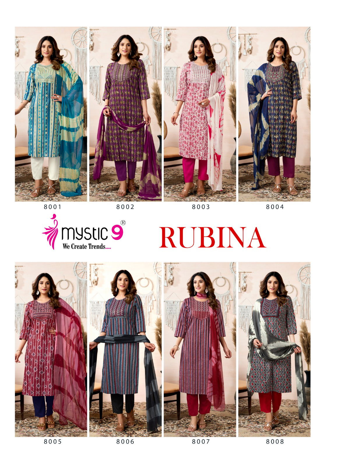 Rubina Vol 8 By Mystic 9 Rayon Kurti With Bottom Dupatta Wholesale In India
