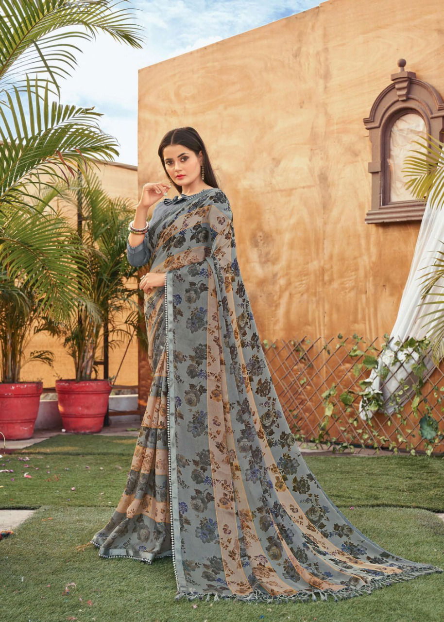 MANSAROVER SURAHI Latest Fancy Casual Wear Moss chiffon zari with Kangri Chitin Border And American Blouse Collection