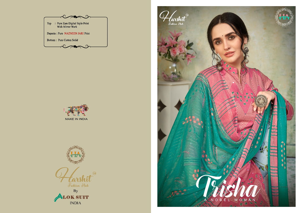 Harshit Trisha Latest Fancy Casual Wear Digital Printed With Mirror Work Designer Dress Material Collection
