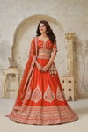 Rust Colour Silk With Leaf Embroidery Work Lahenga With Blouse Dupatta Wholesale Market In Surat KF 2144