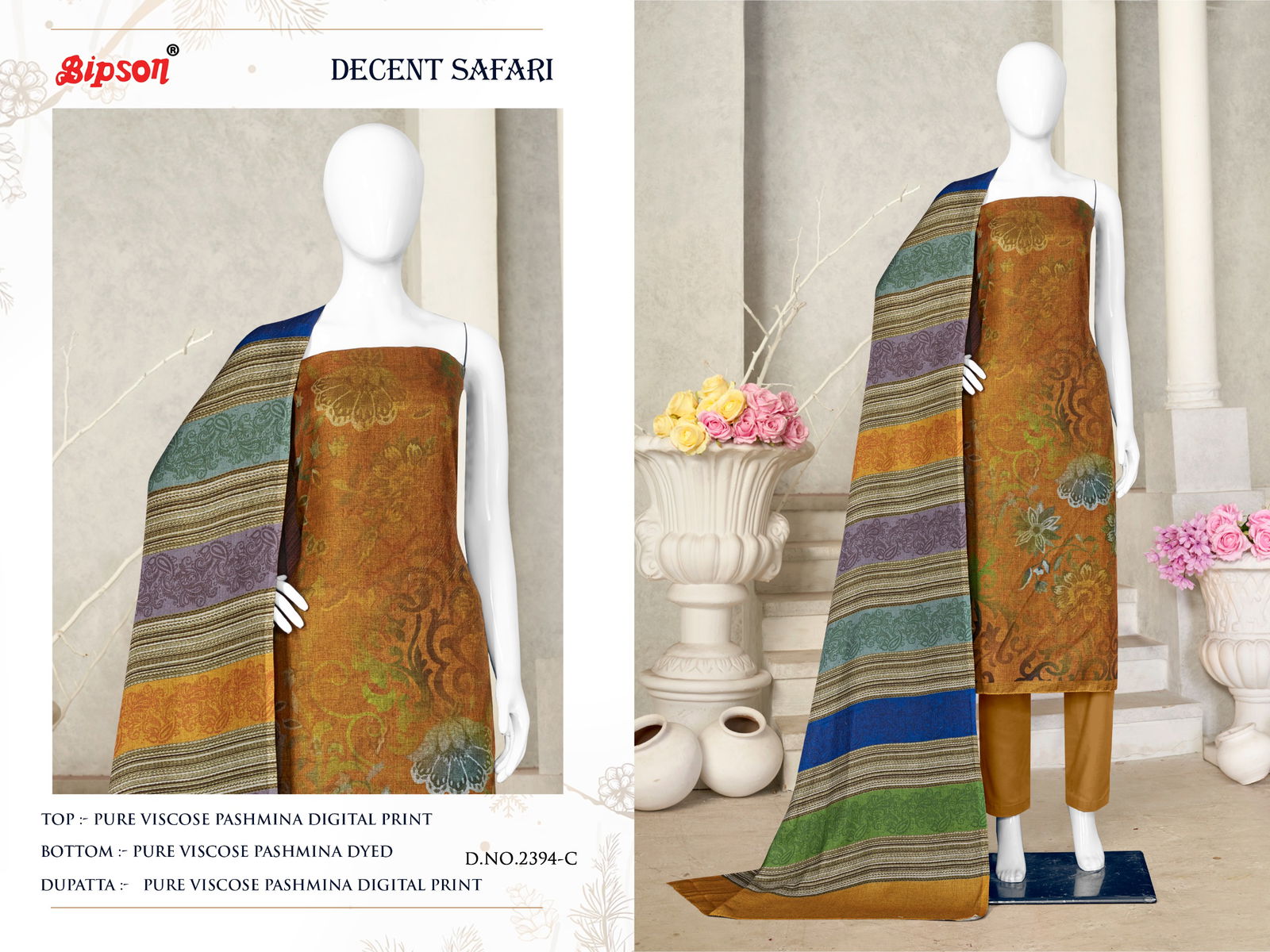 Bipson Decent Safari 2394 Printed Pashmina Dress Material Catalog
