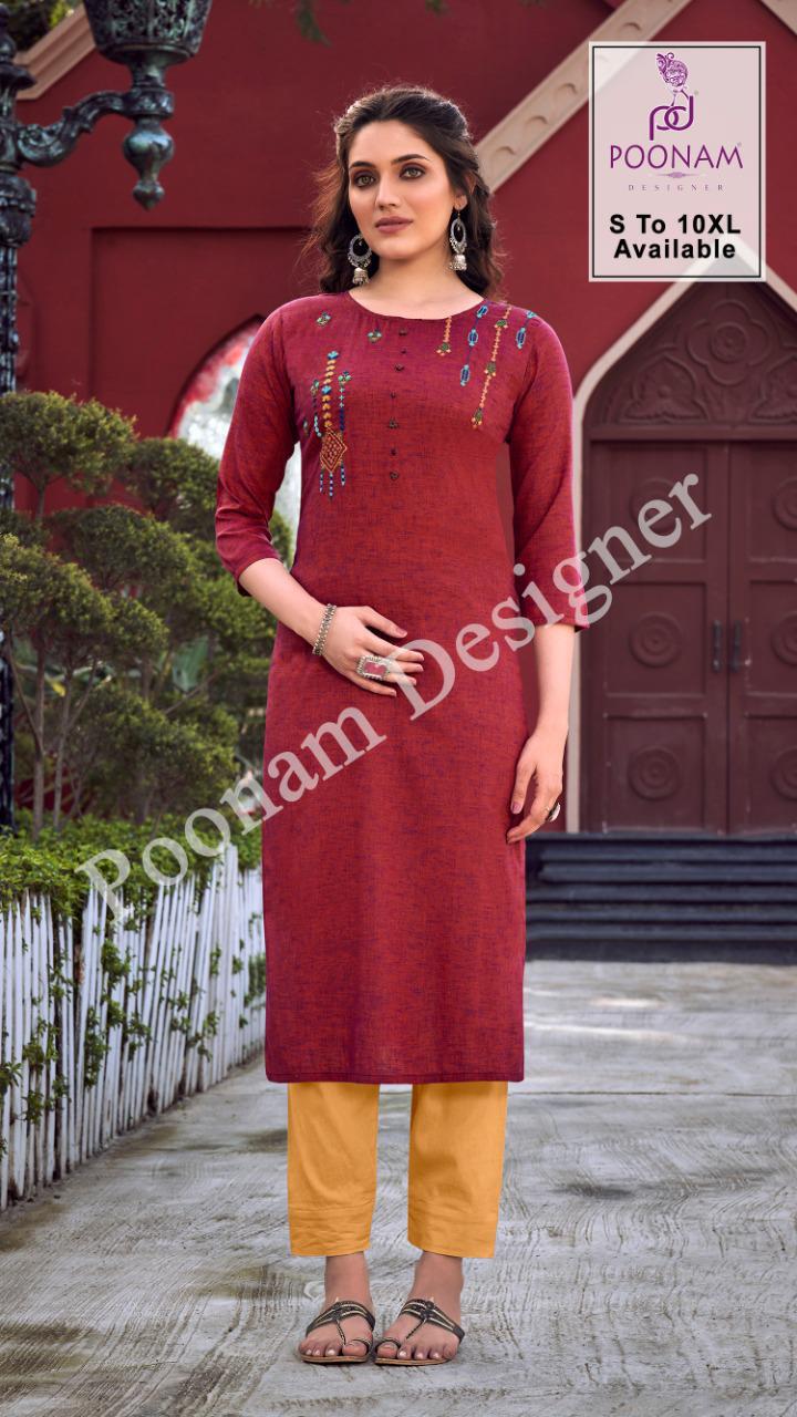 POONAM DIVA VOL-10 Latesy fancy Festive Wear Heavy Cotton Slub Kurtis With Bottom Collection (? 325/- ( 6xl to 10xl) 