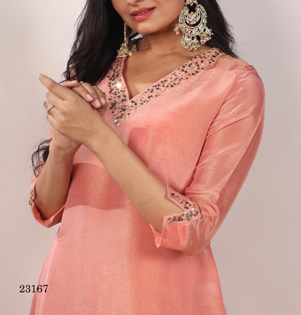 Indira 23167 Sequence Work Cosmos Silk Kurti With Bottom Catalog
